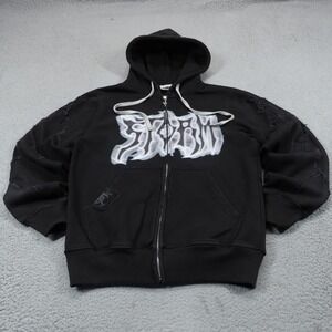 Storm Revenge Zip Up Hoodie Mens Small‎ Black Y2K Grunge Skater Graphic Fleece